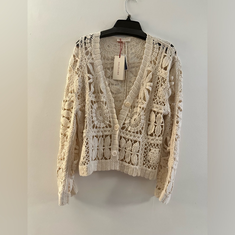 FLOWER CROCHET PATCHWORK BUTTONED CARDIGAN size medium